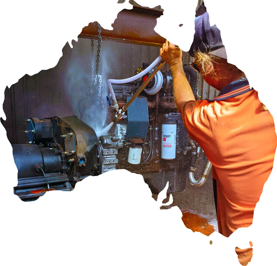 Outline of Australia with worker performing high pressure washing